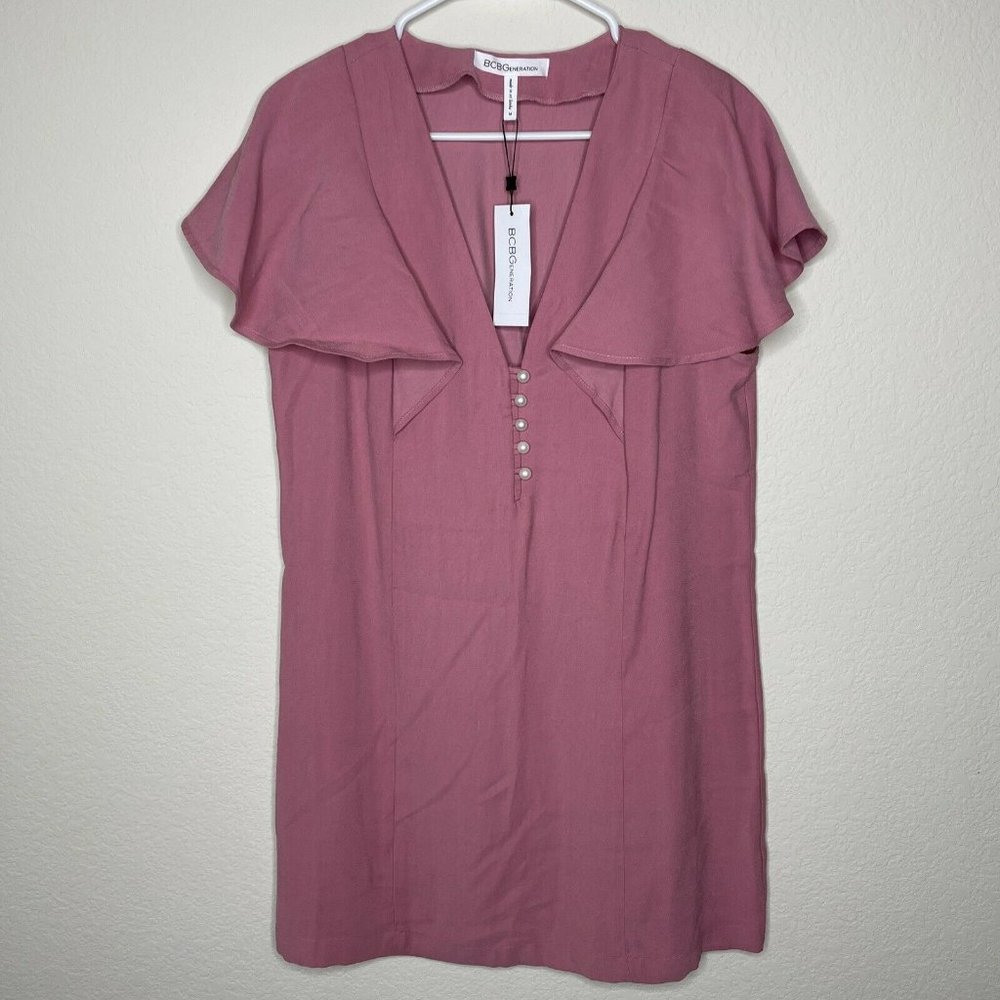 NWT BCBGeneration Flutter Sleeve Shift Dress Pearlescent Front Buttons Was Sz M